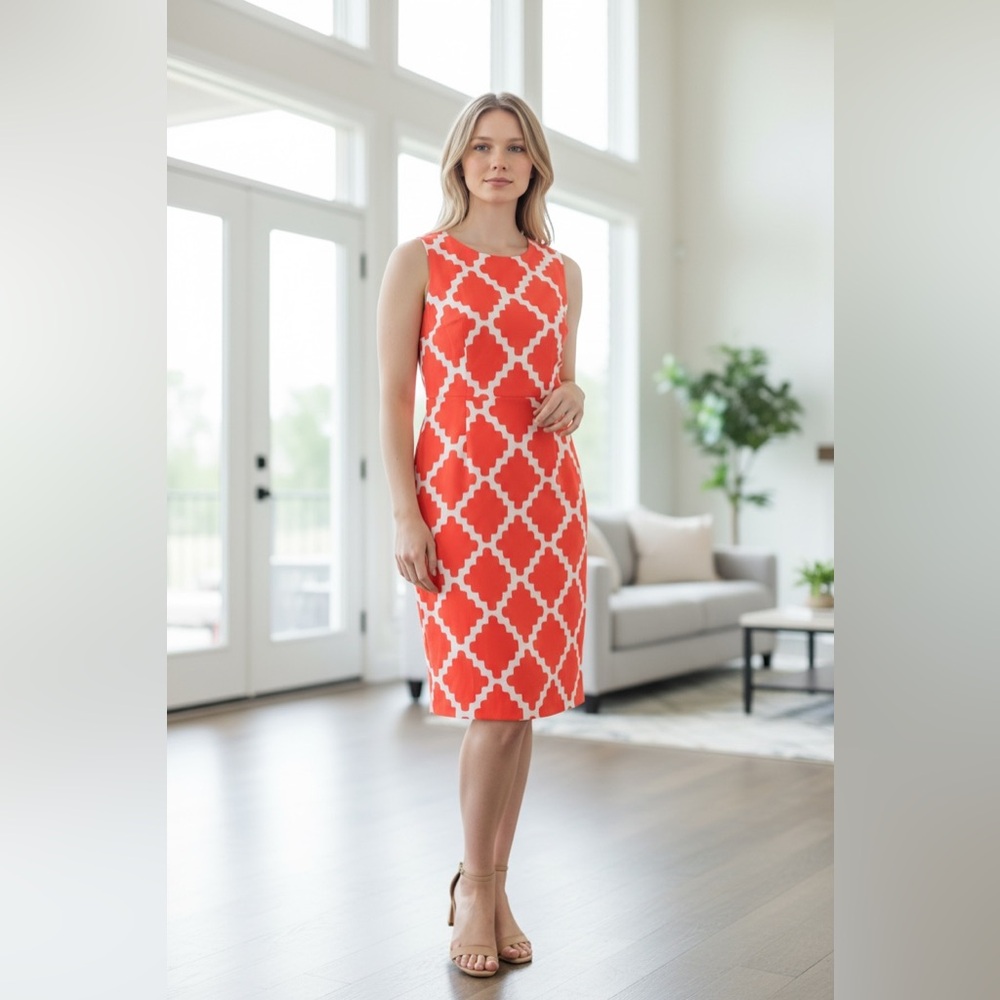 Spring diagonal coral sheath dress